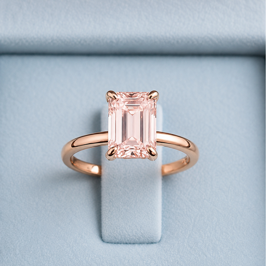 Emerald Cut Fancy Pink Diamond Two Toned Ring w/ Hidden Diamond Halo LG762511503