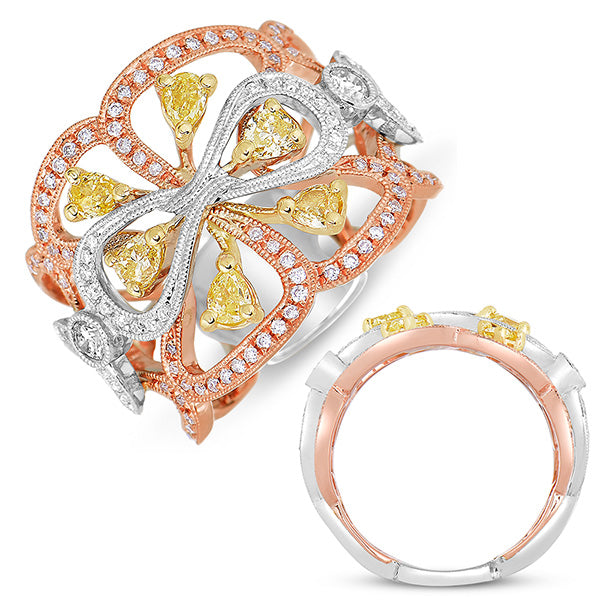 ELIE AZZI 1.09 ctw. WHITE & ROSE & YELLOW FASHION RING D4327RWY