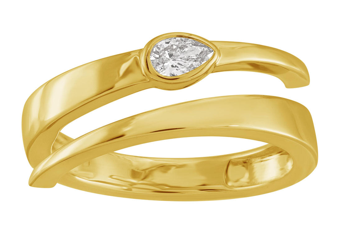 ELIE AZZI 0.14 ctw. YELLOW GOLD PEAR SHAPE DIAMOND RING D5011YG