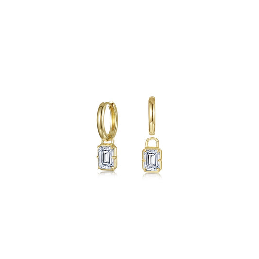 Emerald-Cut Padlock Huggies