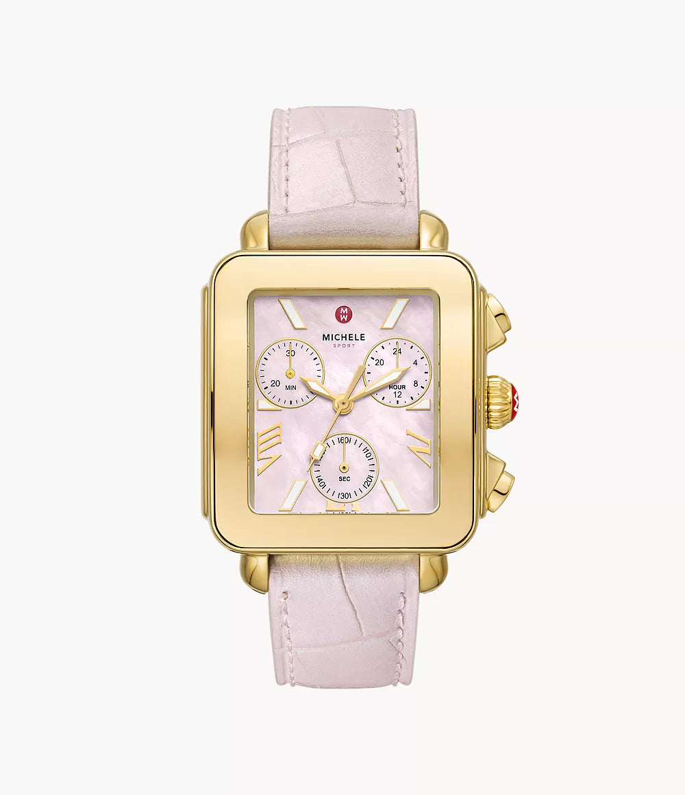 Deco Sport Chronograph Gold-Plated Pink Leather Watch MWW06K000068