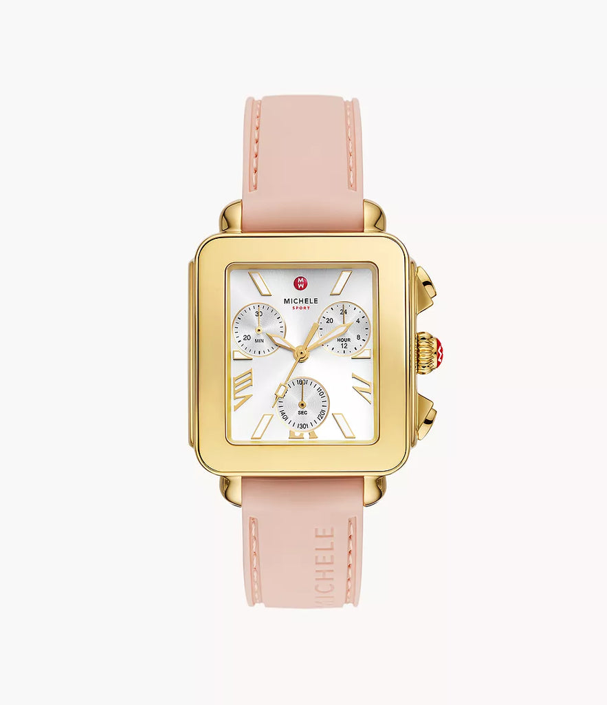 Deco Sport Chronograph 18K Gold-Plated Ballet Pink Silicone Watch MWW06K000072