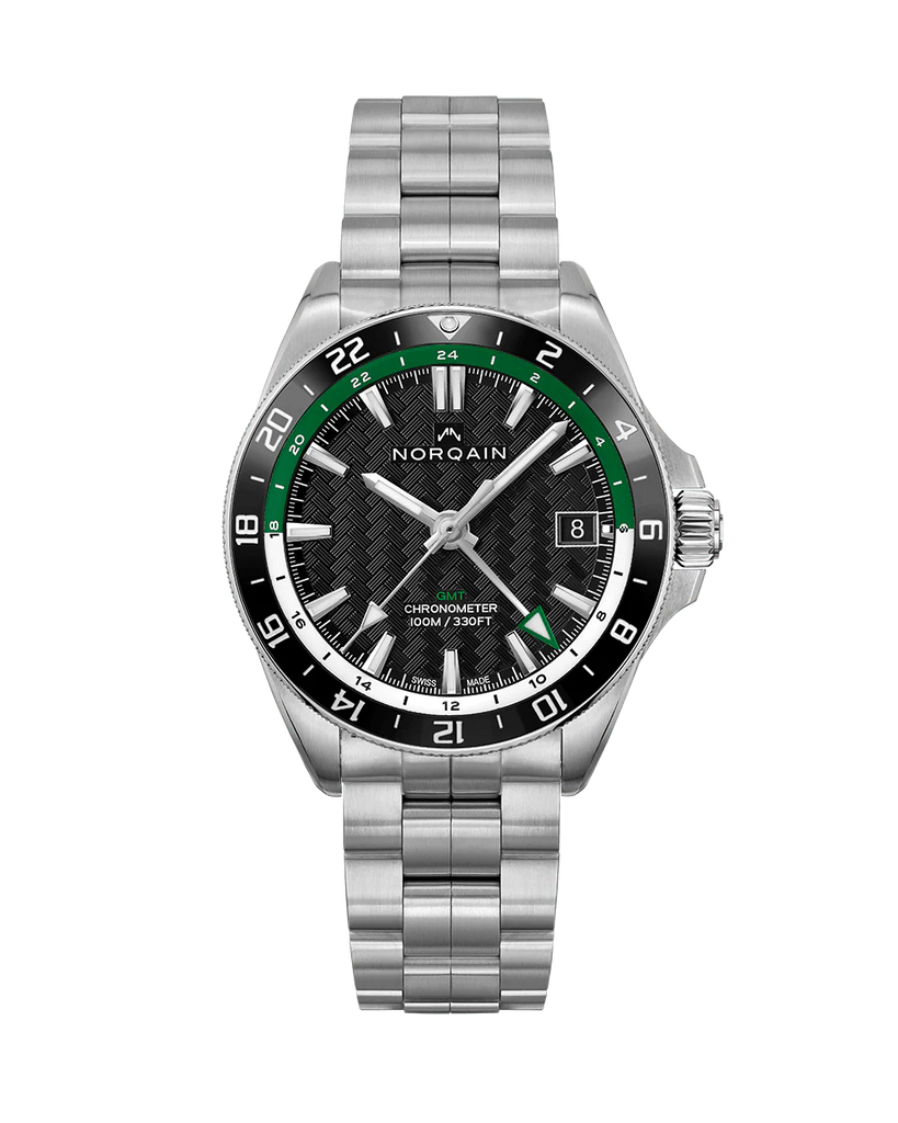 NORQAIN Adventure NEVEREST GMT Black Dial Green and White Ring Stainless Steel Automatic Watch 41mm - NN1100SC1CG/BE111/150SSG