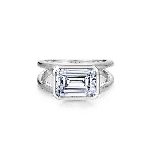 Floating Emerald Split Shank Ring