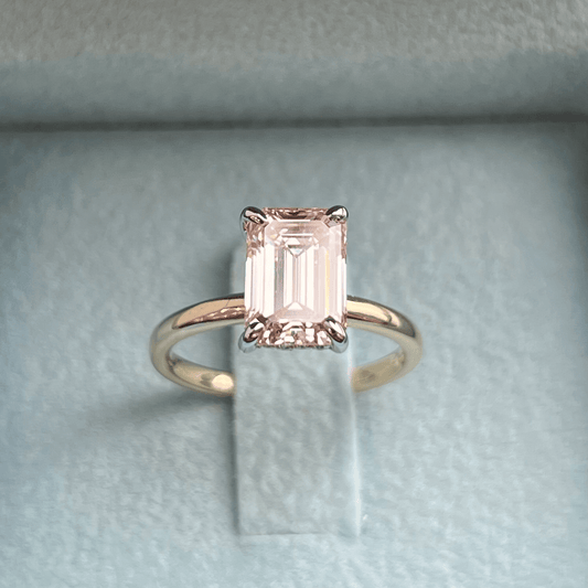 Emerald Cut Fancy Pink Diamond Two Toned Ring w/ Hidden Diamond Halo LG762511503