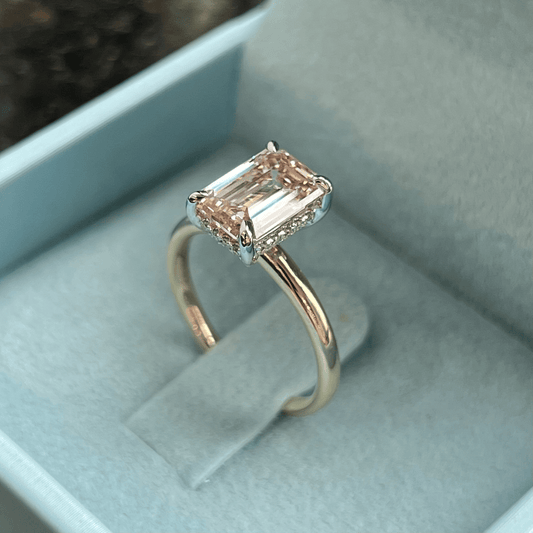 Emerald Cut Fancy Pink Diamond Two Toned Ring w/ Hidden Diamond Halo LG762511503