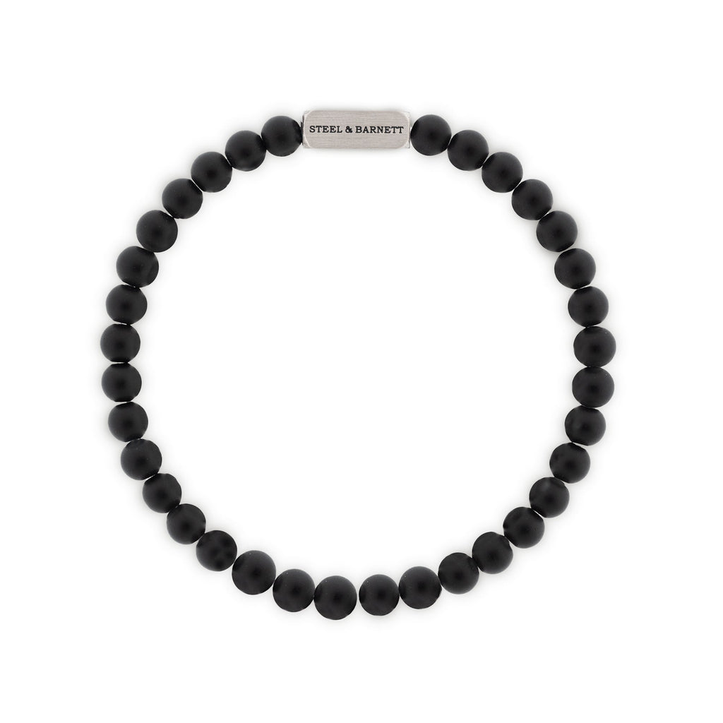 STEEL & BARNETT Natural Ned 6mm Round Gemstone Bracelet Black Onyx SBNN/001S