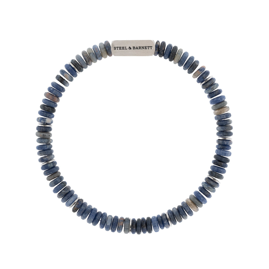 STEEL & BARNETT Two Tone Disc Gemstone Bracelet Matt Sodalite SBTT/002S