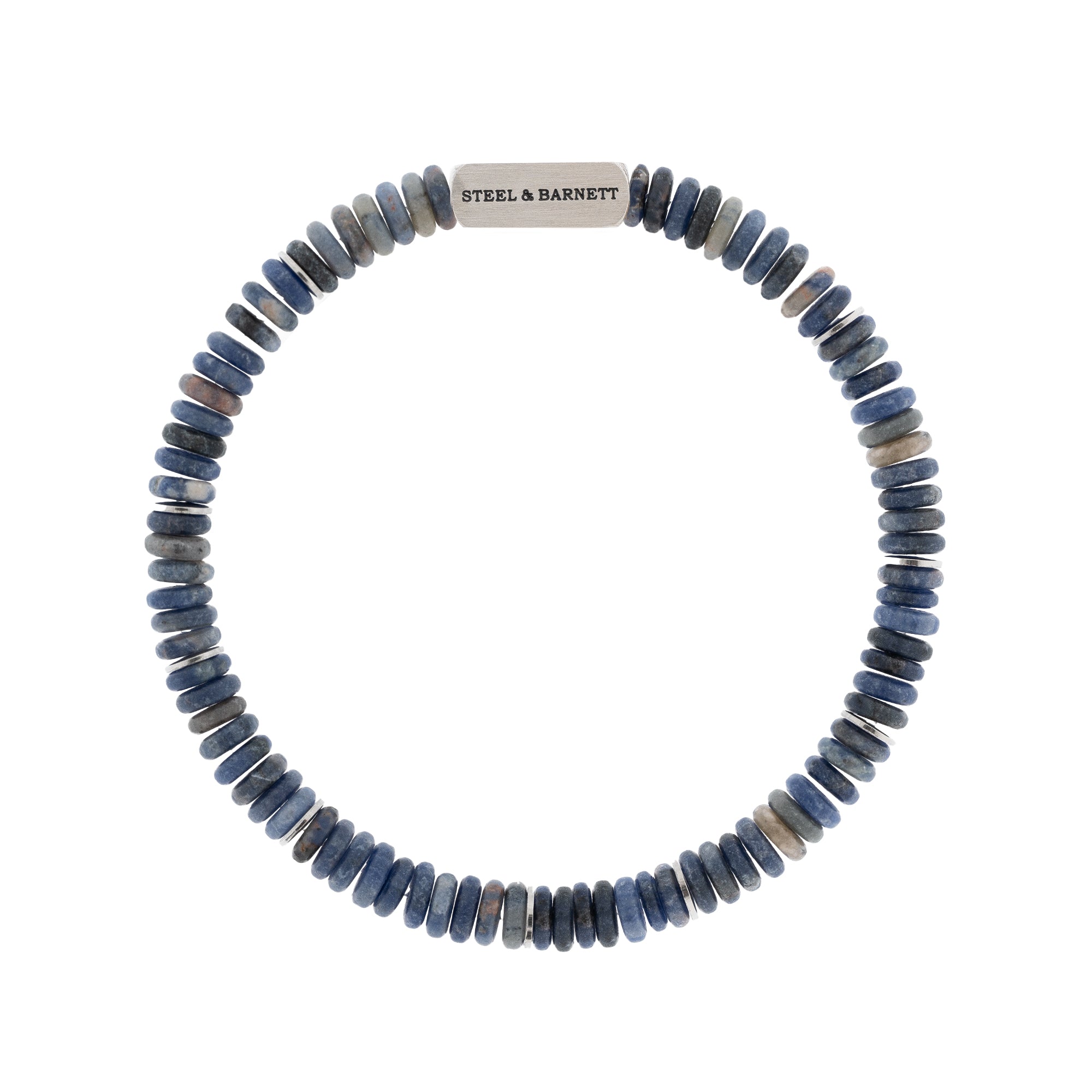 STEEL & BARNETT Two Tone Disc Gemstone Bracelet Matt Sodalite SBTT/002S