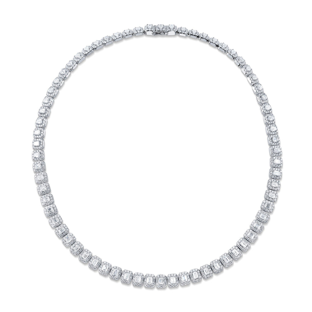 13.80CT-CTR(EMERALD) 8.90CT-SIDE DIAMOND TENNIS NECKLACE