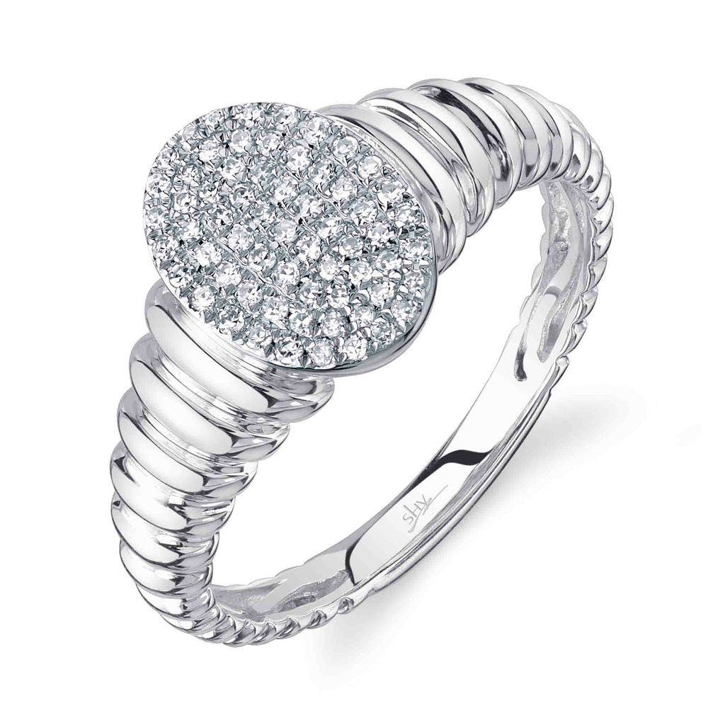 Shy Creation 0.17Ct Diamond Ribbed Pave Oval Signet Ring SC22009611