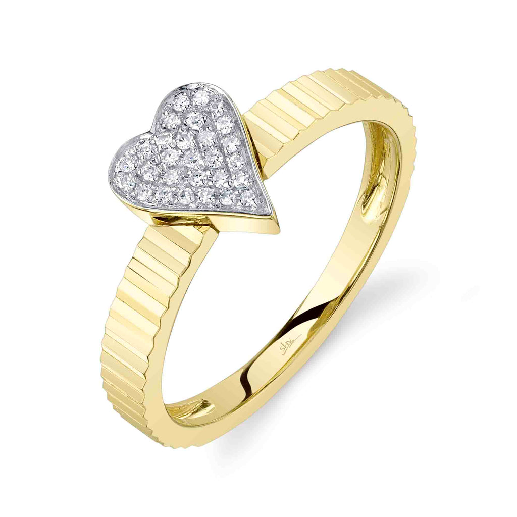 Shy Creation 0.07Ct Diamond Ribbed Pave Heart Ring SC22009664RD