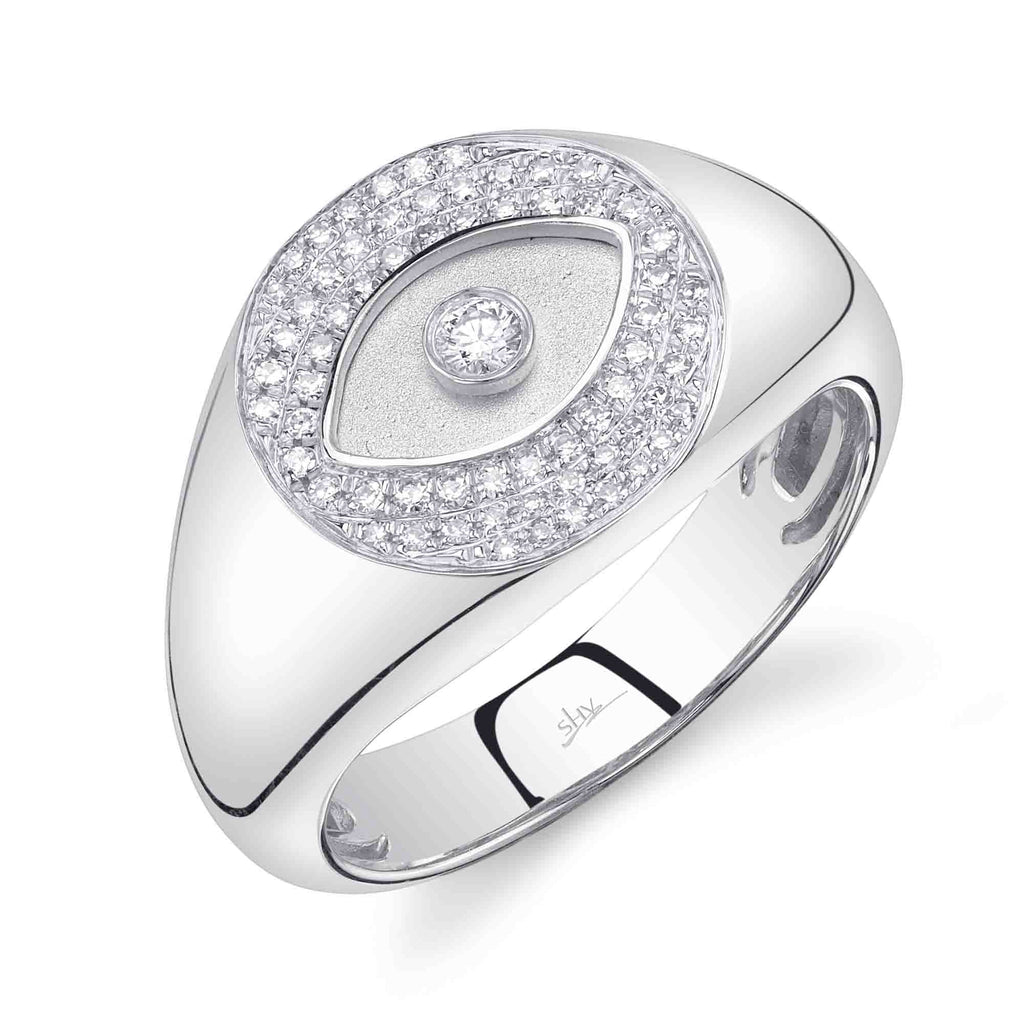 Shy Creation 0.19Ct Diamond Bezel Pave Eye Circle Matte Signet Ring SC22009955