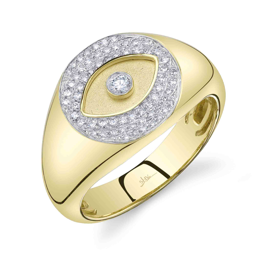 Shy Creation 0.19Ct Diamond Bezel Pave Eye Circle Matte Signet Ring SC22009956RD