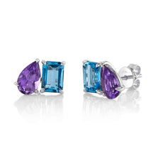 3.66CT AMETHYST & BLUE TOPAZ STUD EARRING