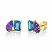3.66CT AMETHYST & BLUE TOPAZ STUD EARRING