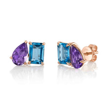3.66CT AMETHYST & BLUE TOPAZ STUD EARRING
