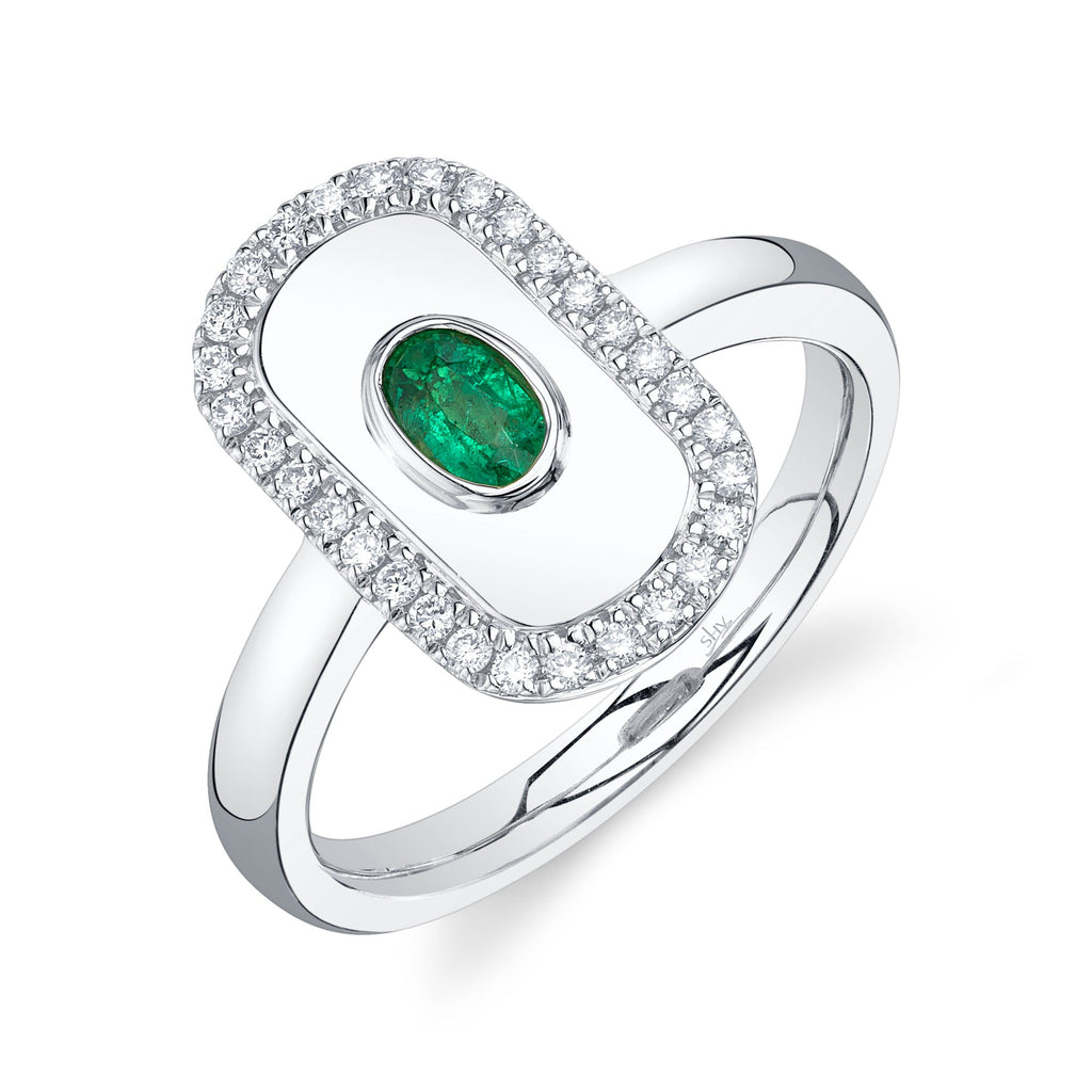 Shy Creation 0.20Ct Diamond & 0.21Ct Emerald Oval Ring SC41002337