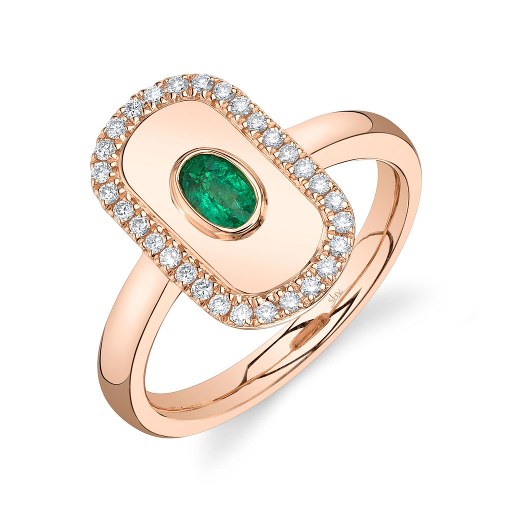 Shy Creation 0.20Ct Diamond & 0.21Ct Emerald Oval Ring SC41002339