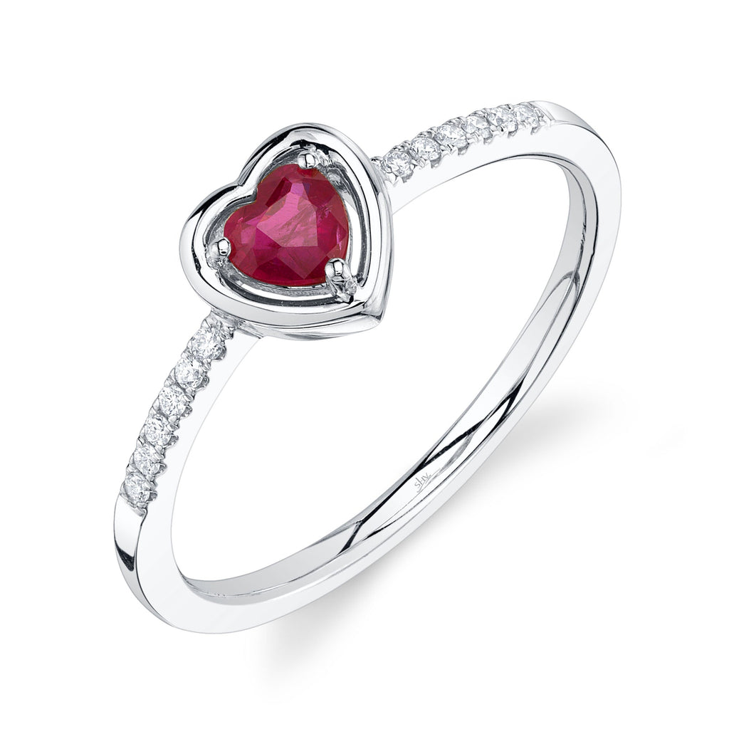 0.06CT DIAMOND & 0.28CT RUBY HEART RING