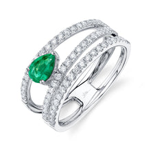 0.54CT DIAMOND & 0.38CT EMERALD PEAR RING
