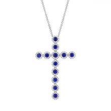 0.45CT DIAMOND & 1.28CT BLUE SAPPHIRE CROSS NECKLACE