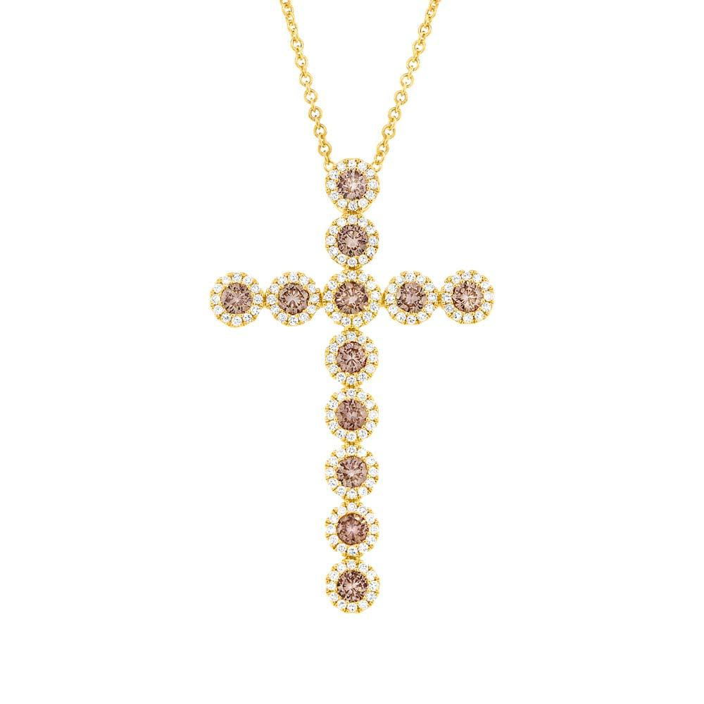 1.51CT WHITE & CHAMPAGNE DIAMOND CROSS NECKLACE