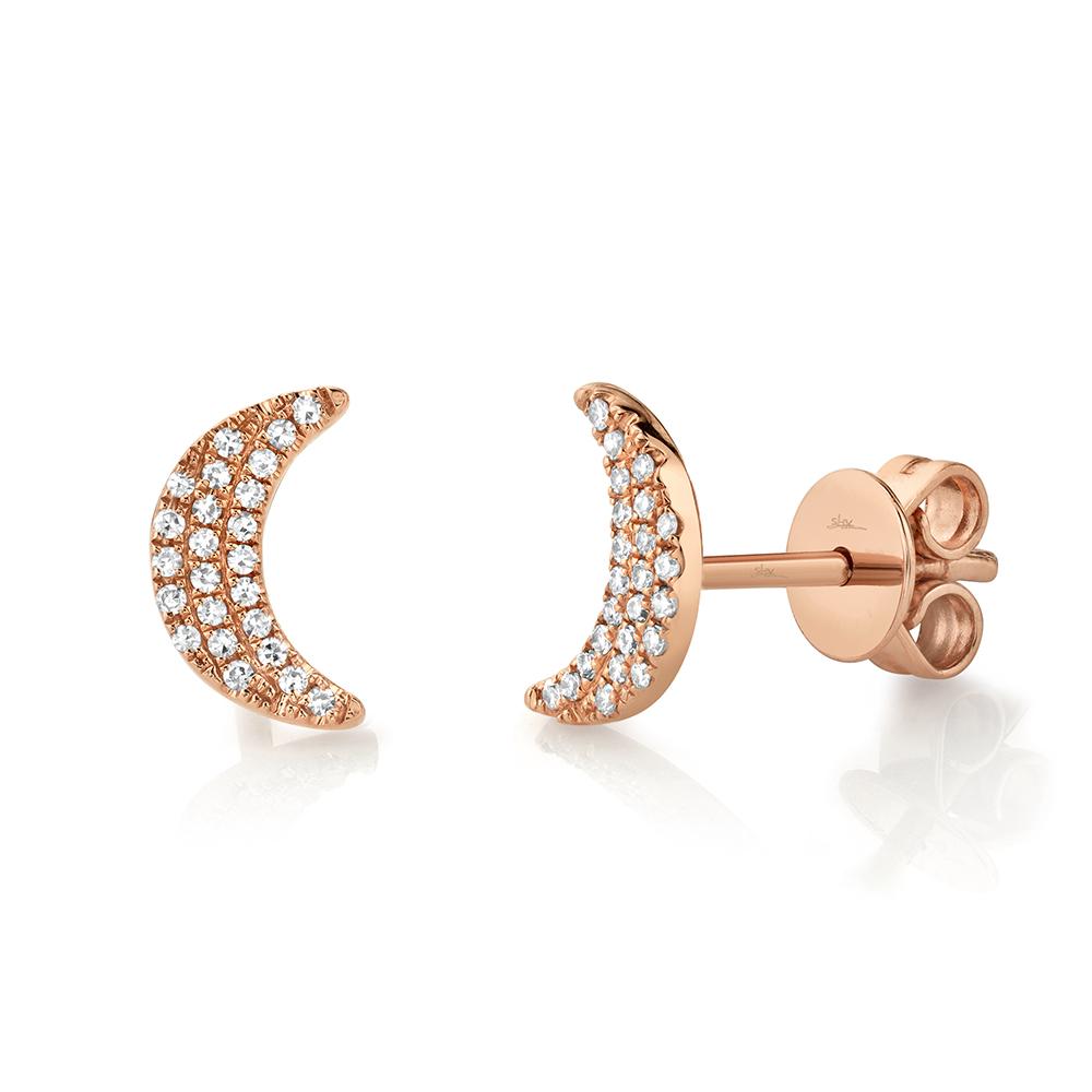 Shy Creation 0.11Ct Diamond Crescent Moon Stud Earring SC55002687