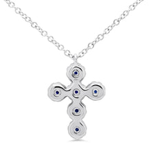 Shy Creation 0.12Ct Diamond & 0.15Ct Blue Sapphire Cross Necklace SC55002967