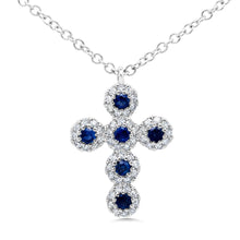Shy Creation 0.12Ct Diamond & 0.15Ct Blue Sapphire Cross Necklace SC55002967