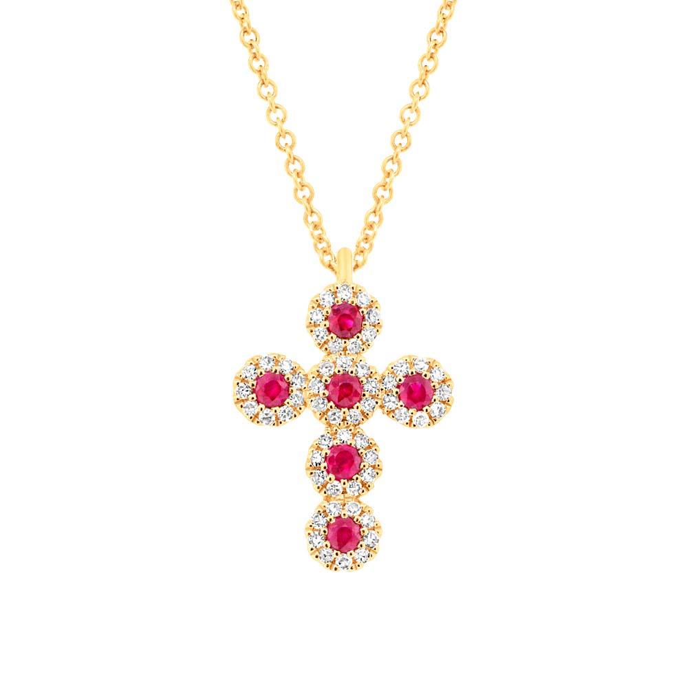 Shy Creation 0.12Ct Diamond & 0.14Ct Ruby Cross Necklace SC55002970