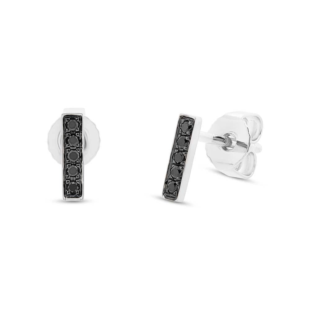 Shy Creation 0.08Ct Black Diamond Bar Stud Earring SC55003042