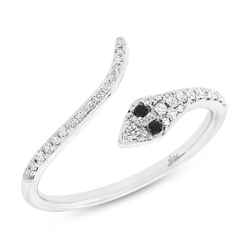 Shy Creation 0.20Ct Black & White Diamond Snake Ring SC55003246