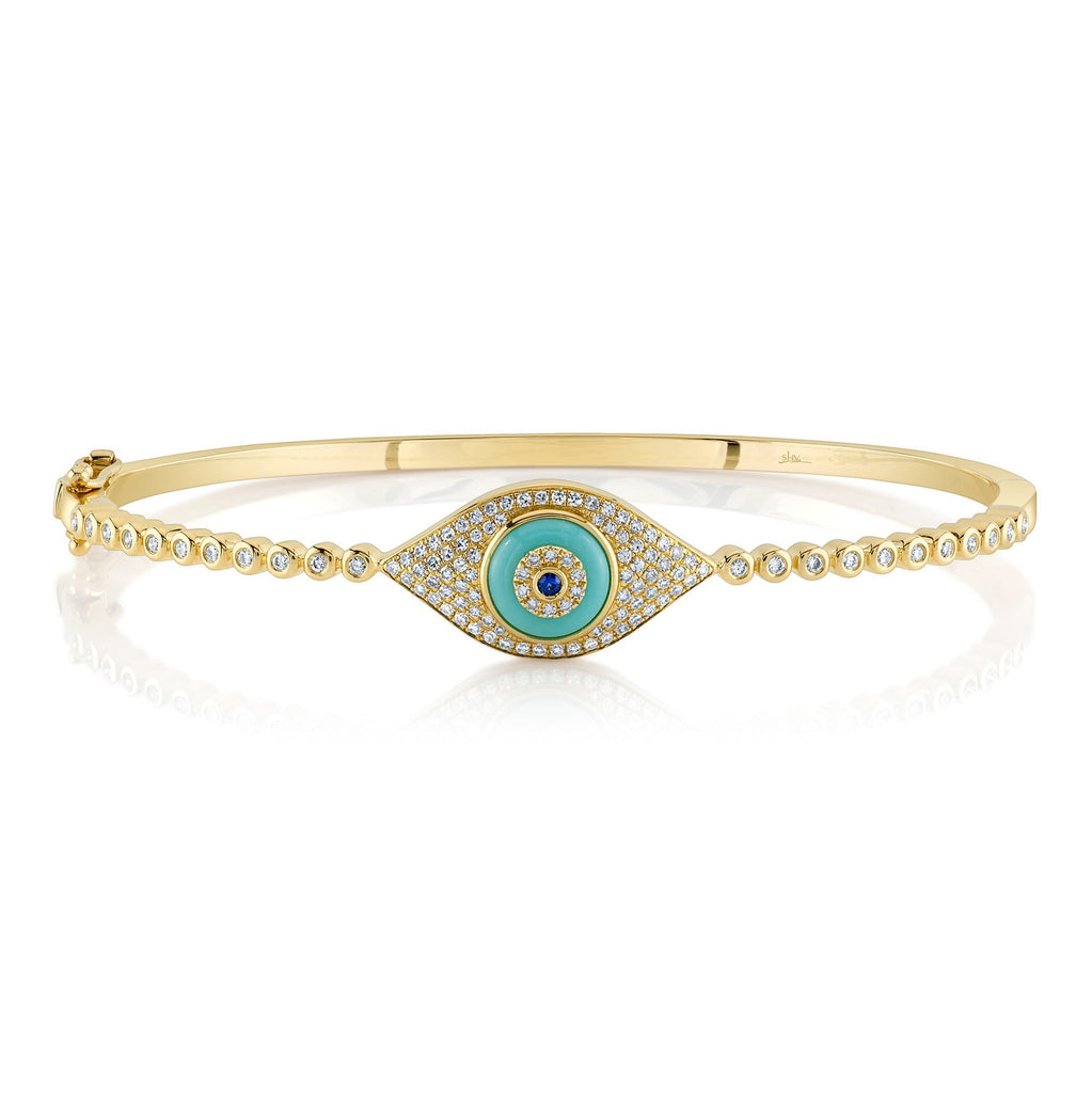 0.42CT DIAMOND & 0.60CT BLUE SAPPHIRE & COMPOSITE TURQUOISE EYE BANGLE