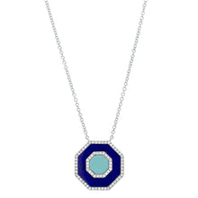 Shy Creation 0.19Ct Diamond & 1.18Ct Lapis & Composite Turquoise Octagon Necklace SC55004566