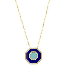 Shy Creation 0.19Ct Diamond & 1.18Ct Lapis & Composite Turquoise Octagon Necklace SC55004567