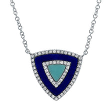 Shy Creation 0.13Ct Diamond & 0.59Ct Lapis & Composite Turquoise Triangle Necklace SC55004572