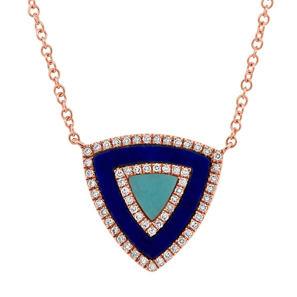 Shy Creation 0.13Ct Diamond & 0.59Ct Lapis & Composite Turquoise Triangle Necklace SC55004574