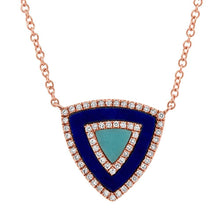 Shy Creation 0.13Ct Diamond & 0.59Ct Lapis & Composite Turquoise Triangle Necklace SC55004574