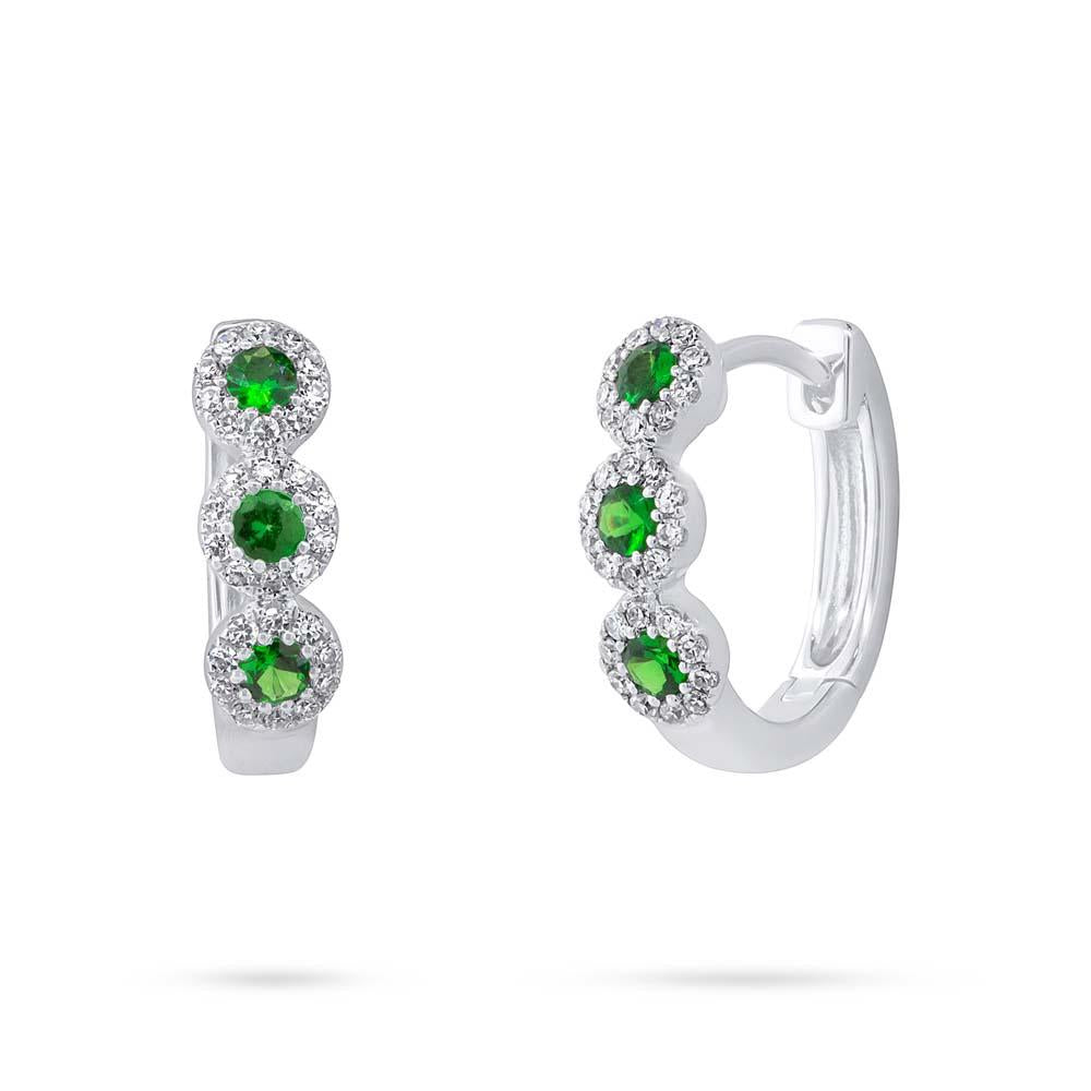 Shy Creation 0.15Ct Diamond & 0.26Ct Green Garnet Huggie Earring SC55004632
