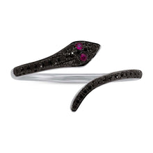 Shy Creation 0.19Ct Black Diamond & 0.03Ct Ruby Snake Ring SC55006410