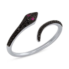 Shy Creation 0.19Ct Black Diamond & 0.03Ct Ruby Snake Ring SC55006410
