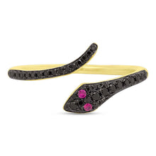 Shy Creation 0.19Ct Black Diamond & 0.03Ct Ruby Snake Ring SC55006611