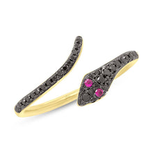 Shy Creation 0.19Ct Black Diamond & 0.03Ct Ruby Snake Ring SC55006611