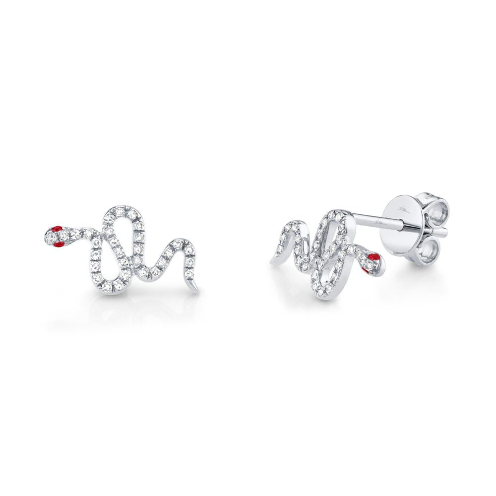 Shy Creation 0.13Ct Diamond & 0.03Ct Ruby Snake Stud Earring SC55006714