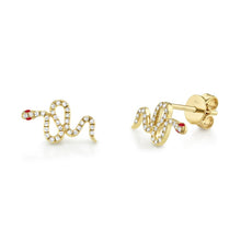 Shy Creation 0.13Ct Diamond & 0.03Ct Ruby Snake Stud Earring SC55006715