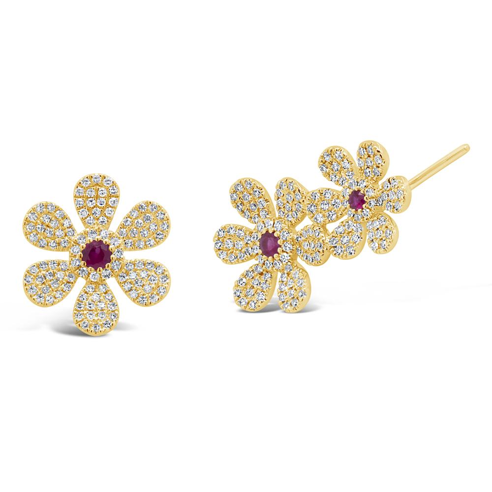 0.48CT DIAMOND & 0.17CT RUBY FLOWER EAR CRAWLER & STUD EARRING