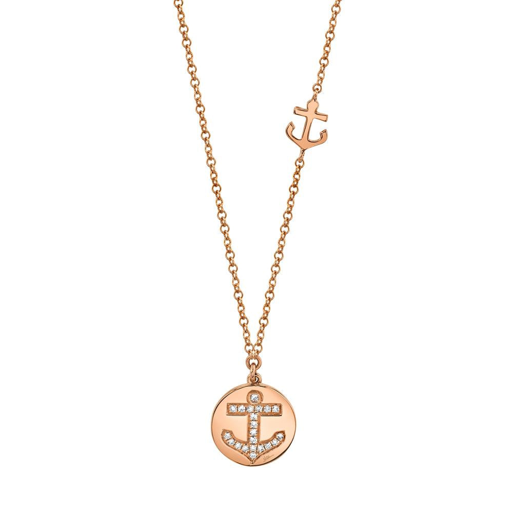 Shy Creation 0.06Ct Diamond Anchor Disc Necklace SC55009393
