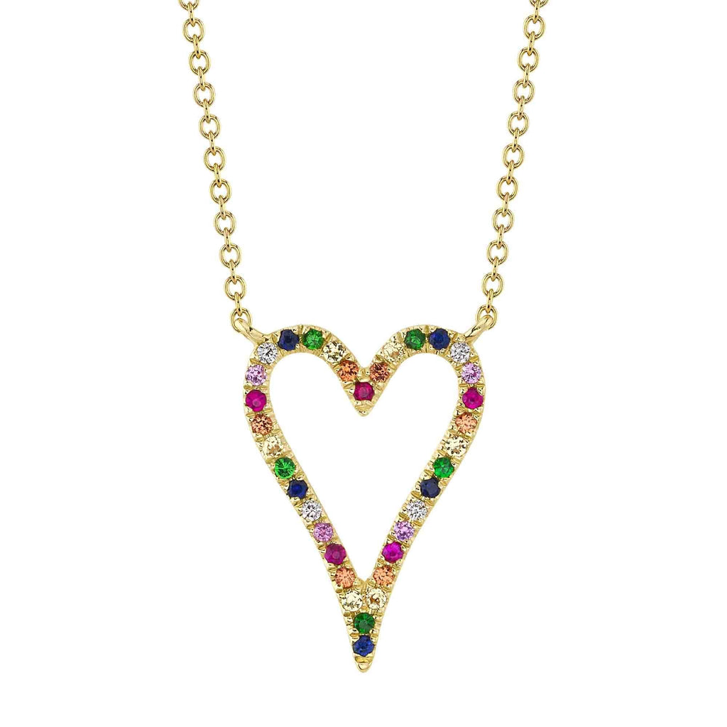 Shy Creation 0.02Ct Diamond & 0.20Ct Multi-Color Stone Open Heart Necklace SC55012353