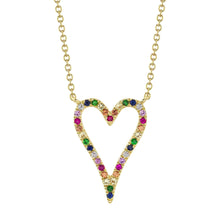 Shy Creation 0.02Ct Diamond & 0.20Ct Multi-Color Stone Open Heart Necklace SC55012353